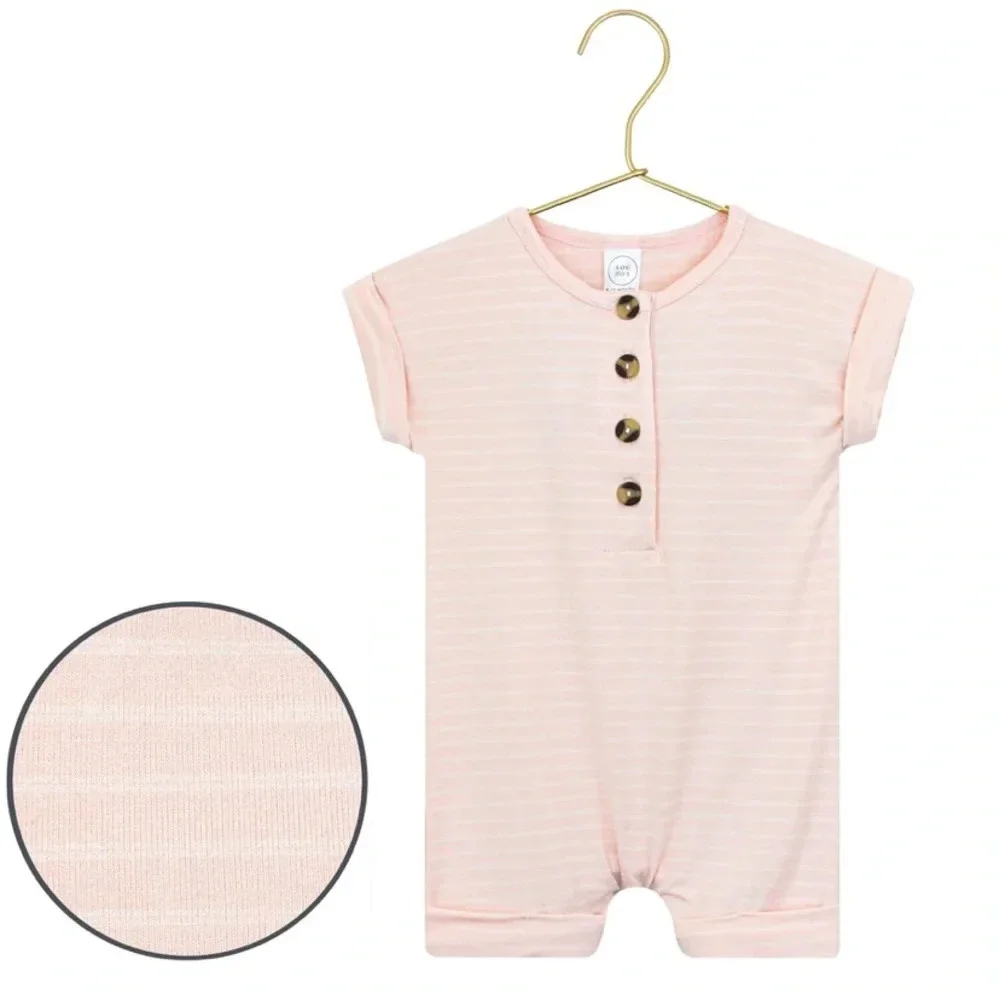 Lou Lou & Company Newborn‎ Romper Mae Pink White Stripe Shorts Romper